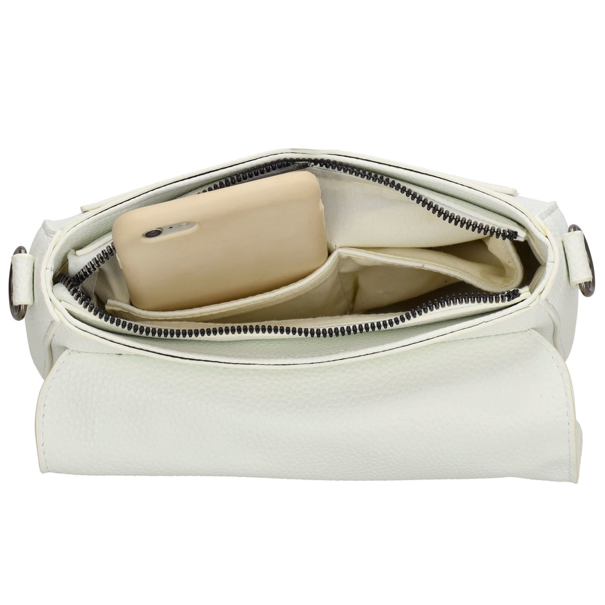 Schultertasche 26x18cm Weiß mit Reißverschluss und Überschlag - leder-accessoires.com