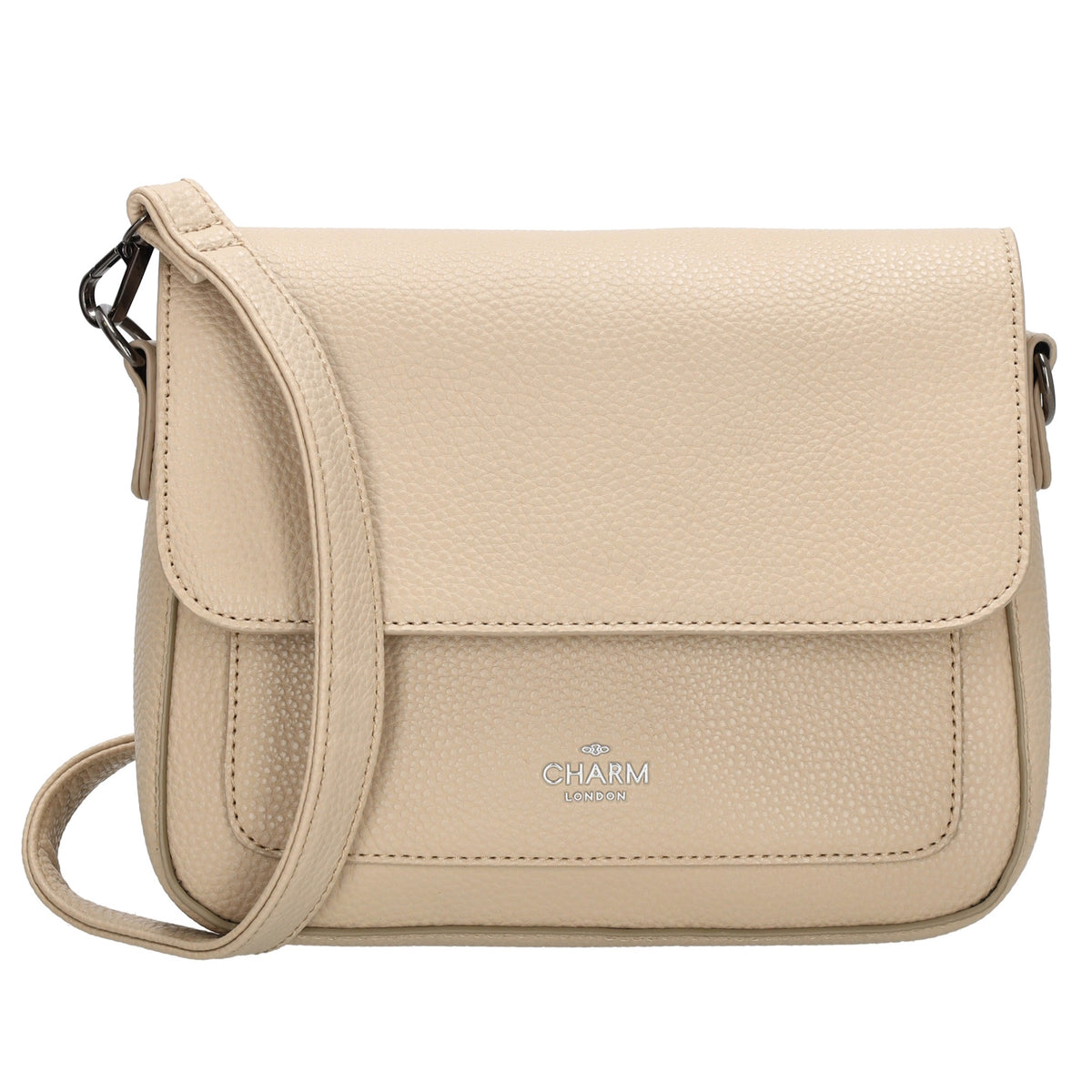 Schultertasche 26x18cm Taupe mit Reißverschluss und Überschlag - leder-accessoires.com