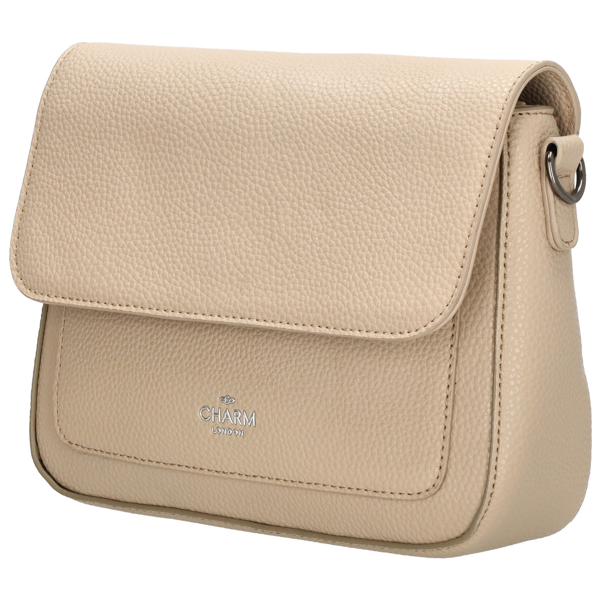 Schultertasche 26x18cm Taupe mit Reißverschluss und Überschlag - leder-accessoires.com