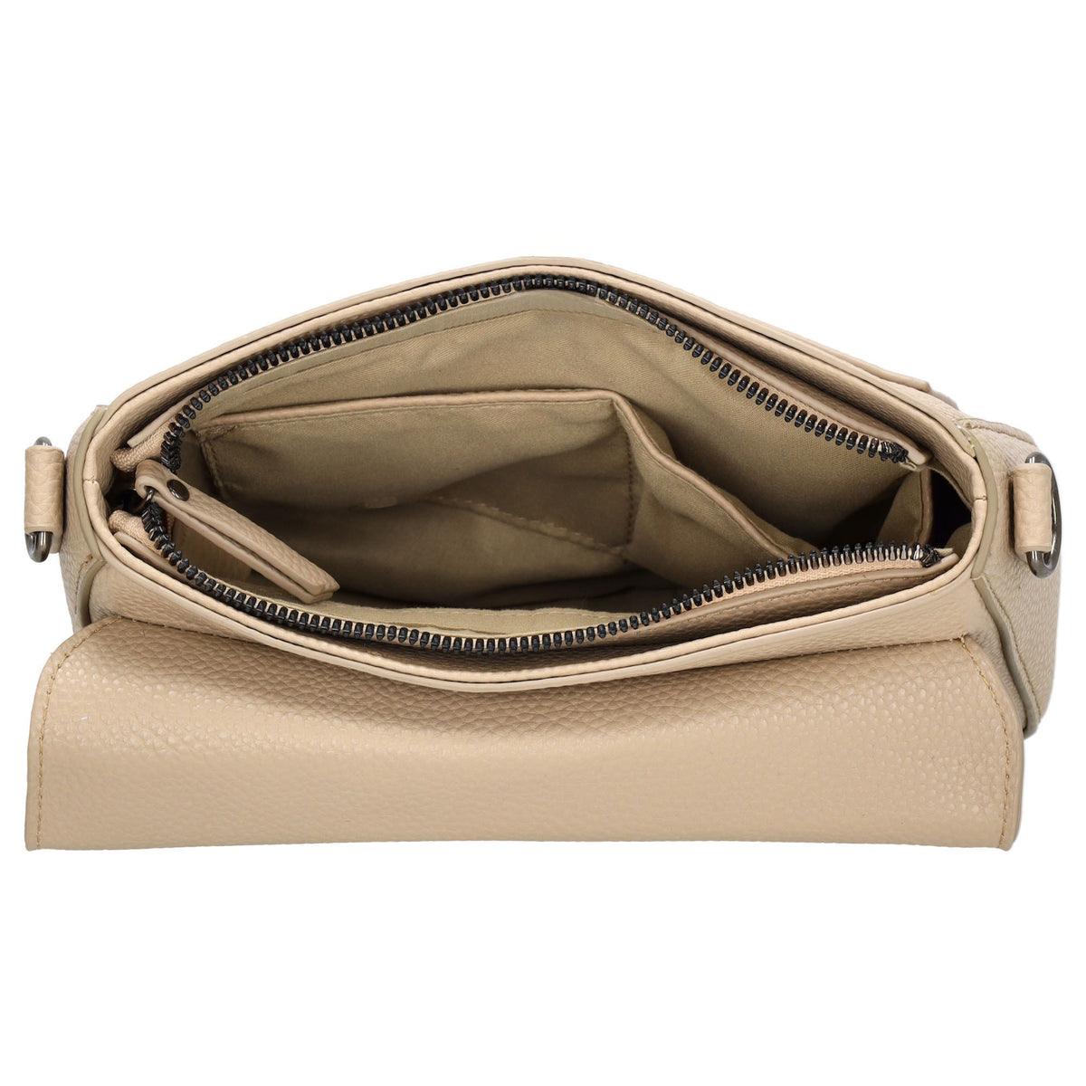 Schultertasche 26x18cm Taupe mit Reißverschluss und Überschlag - leder-accessoires.com