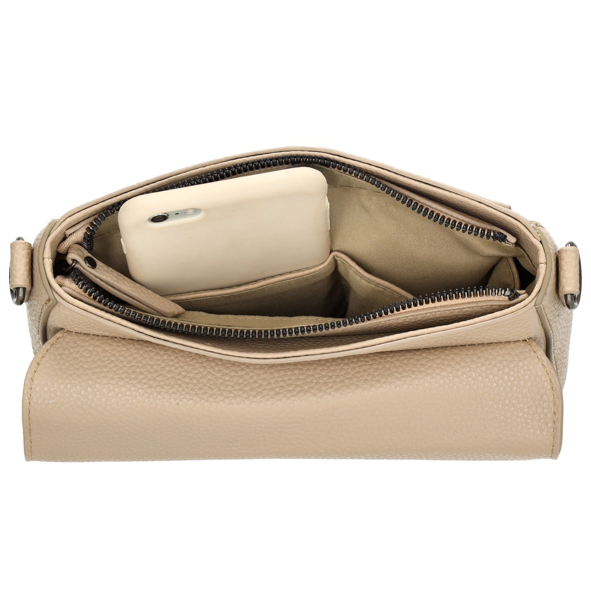Schultertasche 26x18cm Taupe mit Reißverschluss und Überschlag - leder-accessoires.com