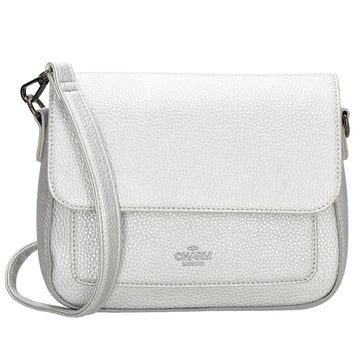 Schultertasche 26x18cm Silber mit Reißverschluss und Überschlag - leder-accessoires.com