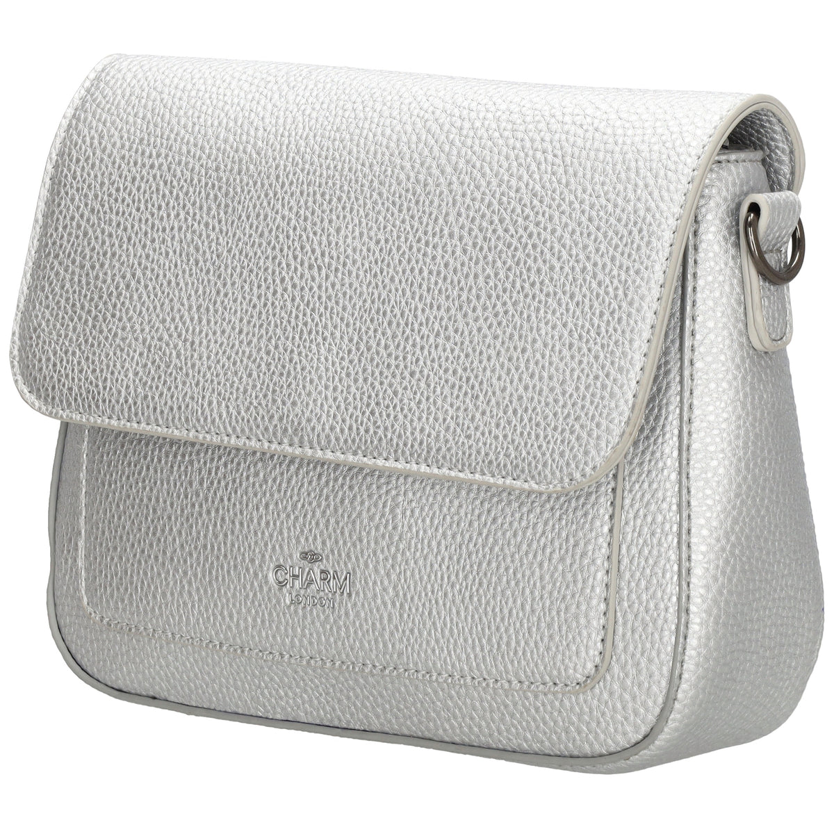 Schultertasche 26x18cm Silber mit Reißverschluss und Überschlag - leder-accessoires.com