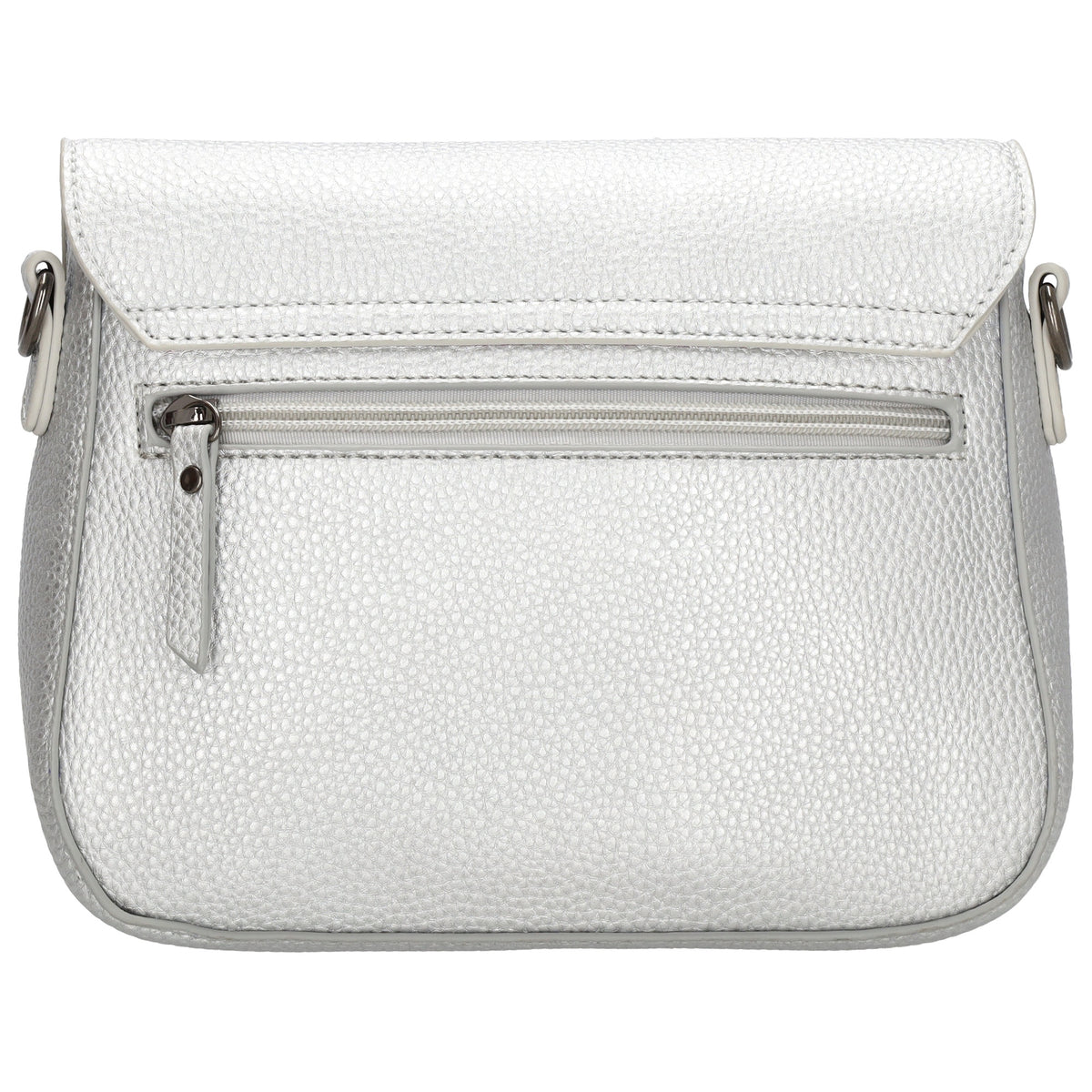 Schultertasche 26x18cm Silber mit Reißverschluss und Überschlag - leder-accessoires.com