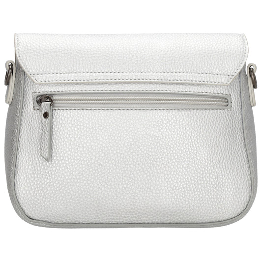 Schultertasche 26x18cm Silber mit Reißverschluss und Überschlag - leder-accessoires.com