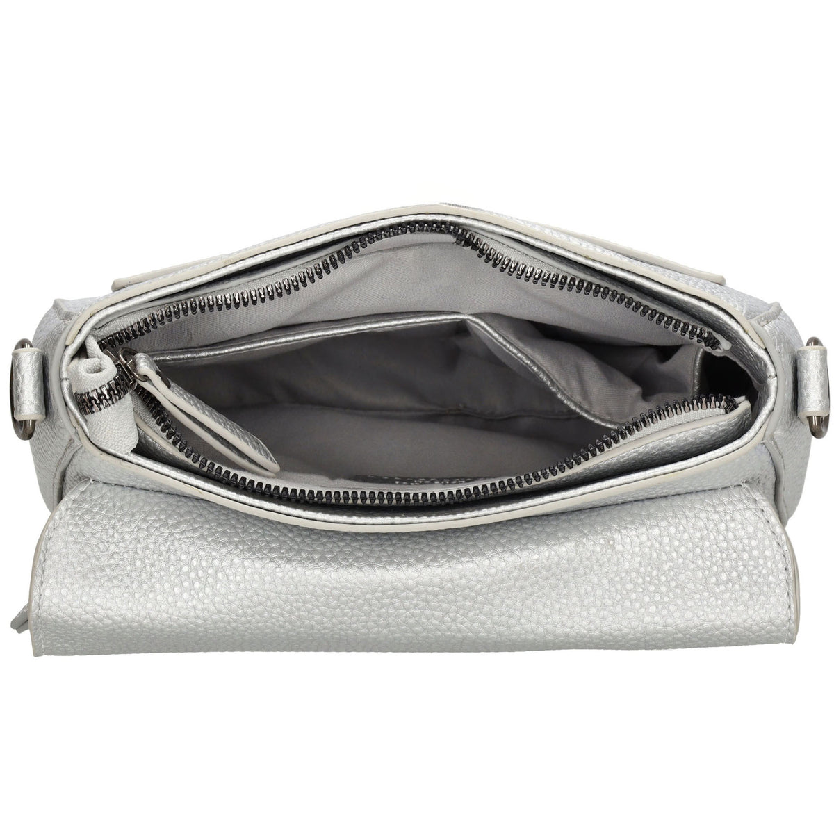 Schultertasche 26x18cm Silber mit Reißverschluss und Überschlag - leder-accessoires.com
