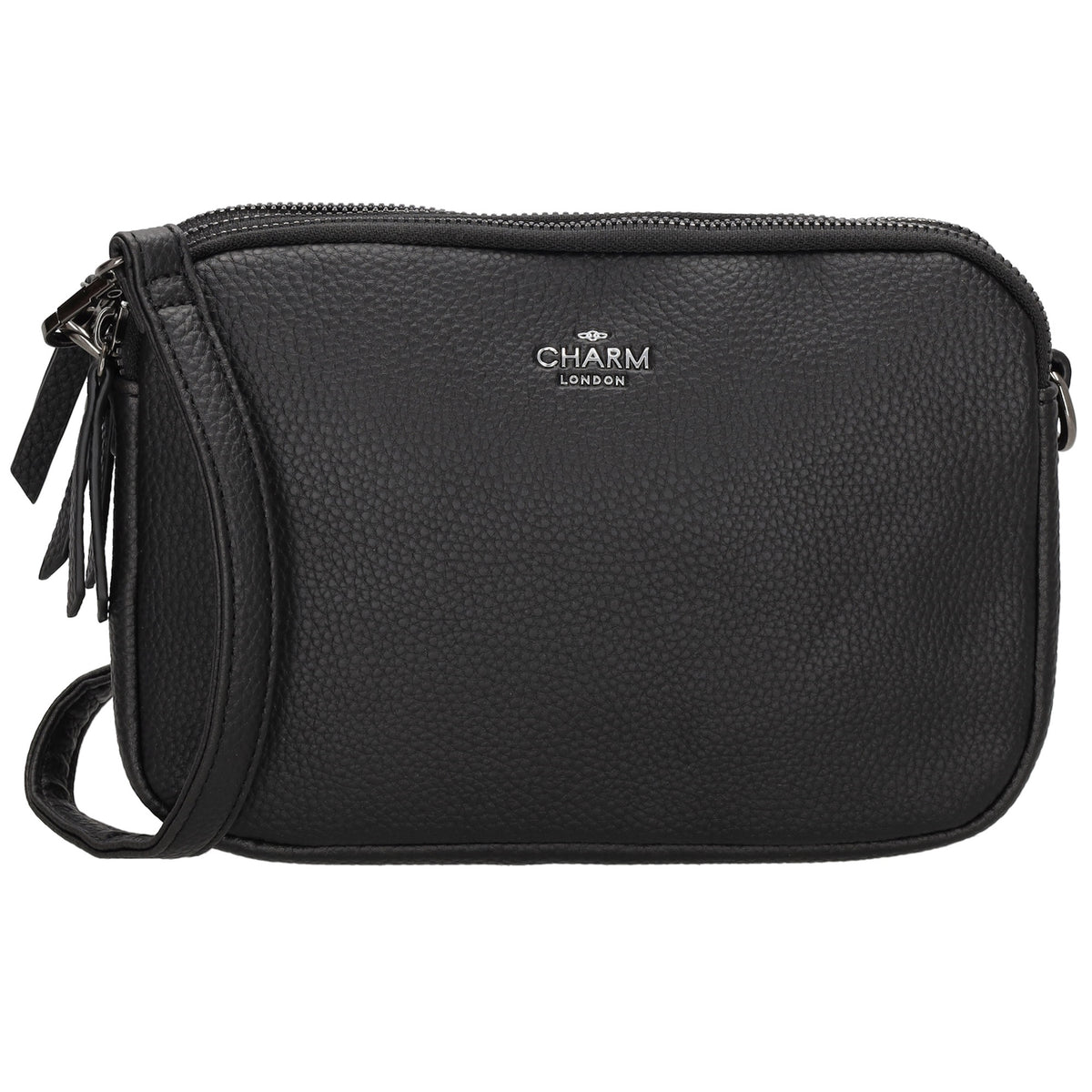 Schultertasche 21x14cm in Schwarz mit drei Hauptfächern und Reißverschluss - leder-accessoires.com