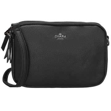 Schultertasche 21x14cm in Schwarz mit drei Hauptfächern und Reißverschluss - leder-accessoires.com