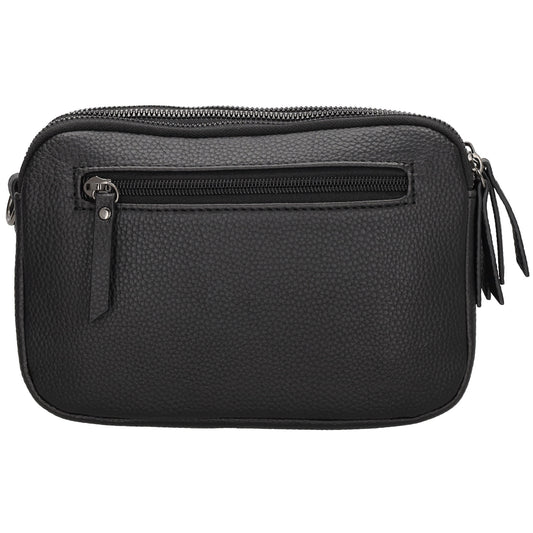 Schultertasche 21x14cm in Schwarz mit drei Hauptfächern und Reißverschluss - leder-accessoires.com
