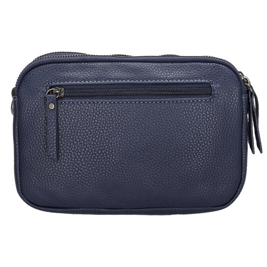 Schultertasche 21x14cm in Blau mit drei Hauptfächern und Reißverschluss - leder-accessoires.com