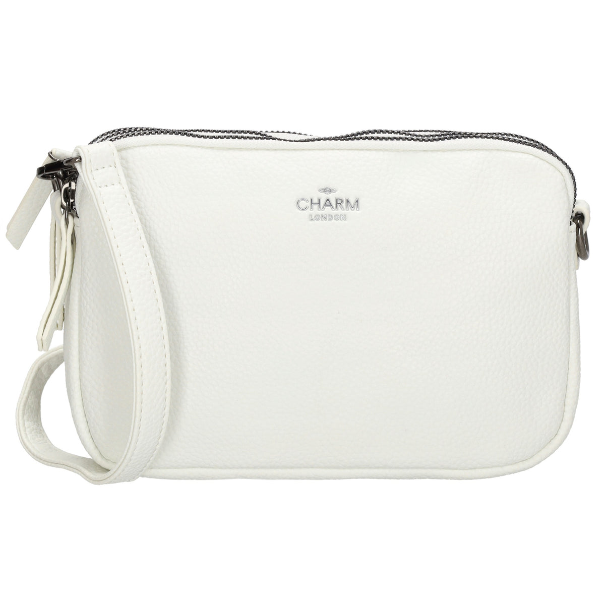 Schultertasche 21x14cm in Weiß mit drei Hauptfächern und Reißverschluss - leder-accessoires.com