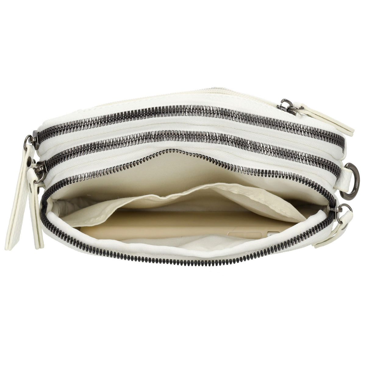 Schultertasche 21x14cm in Weiß mit drei Hauptfächern und Reißverschluss - leder-accessoires.com