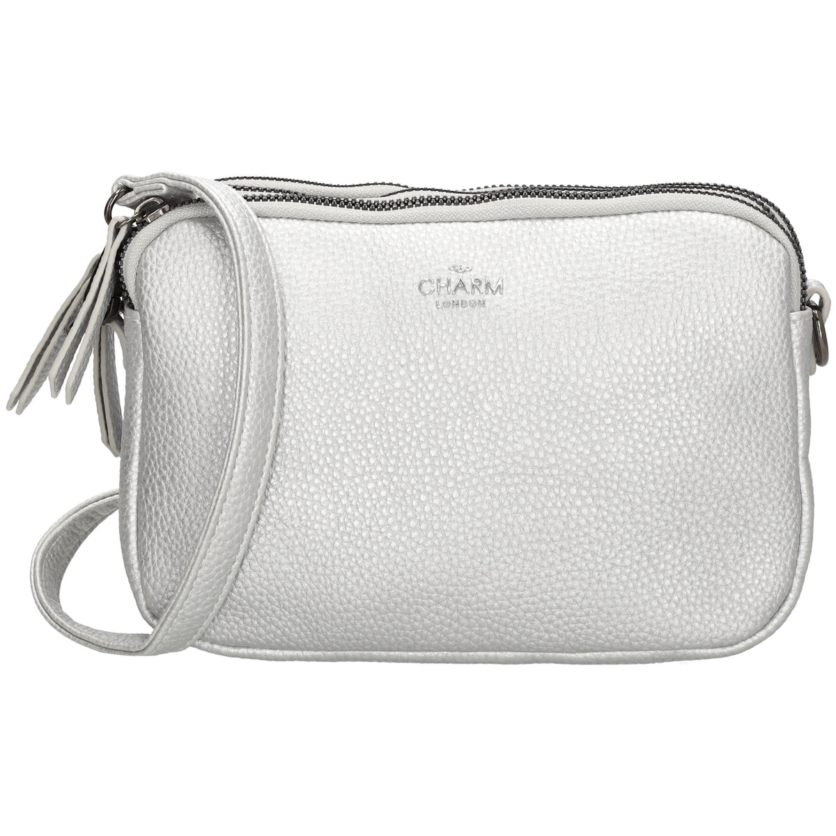 Schultertasche 21x14cm in Silber mit drei Hauptfächern und Reißverschluss - leder-accessoires.com