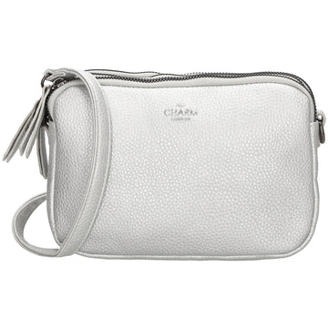Schultertasche 21x14cm in Silber mit drei Hauptfächern und Reißverschluss - leder-accessoires.com
