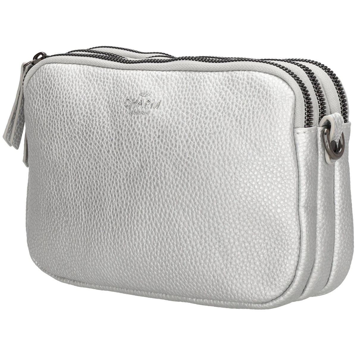Schultertasche 21x14cm in Silber mit drei Hauptfächern und Reißverschluss - leder-accessoires.com