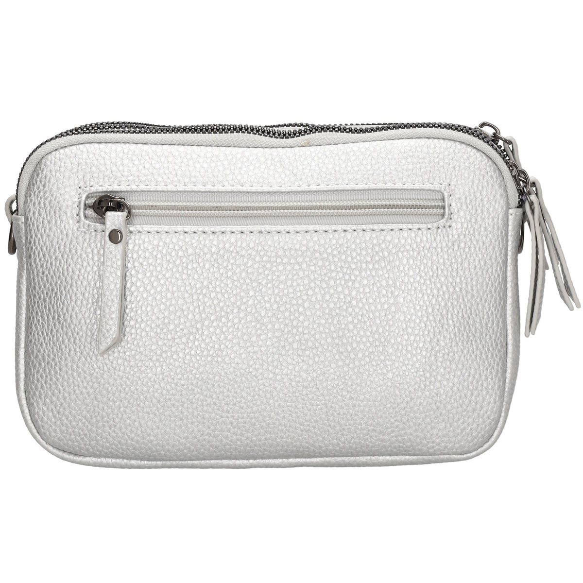 Schultertasche 21x14cm in Silber mit drei Hauptfächern und Reißverschluss - leder-accessoires.com