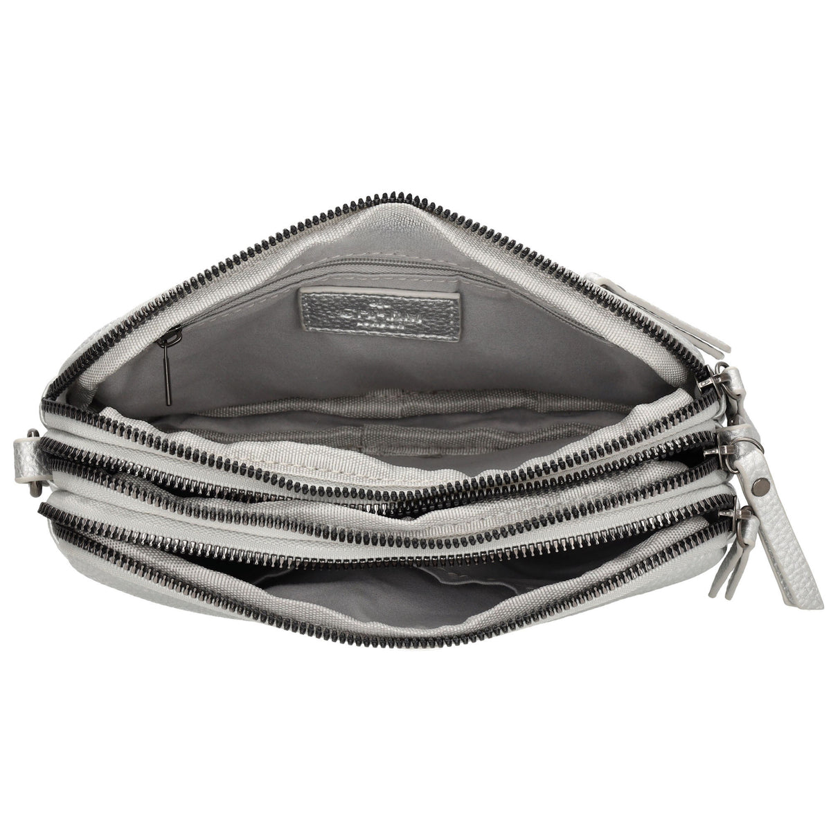 Schultertasche 21x14cm in Silber mit drei Hauptfächern und Reißverschluss - leder-accessoires.com