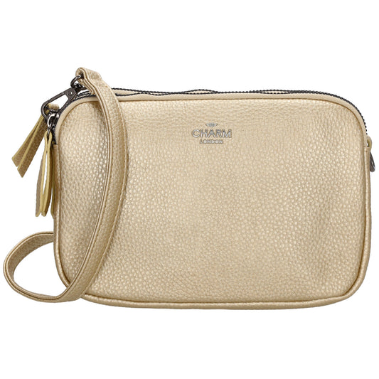Schultertasche 21x14cm in Gold mit drei Hauptfächern und Reißverschluss - leder-accessoires.com