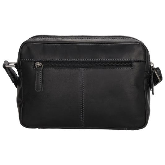 Schultertasche 23,5x16cm in Schwarz aus Leder mit Reißverschluss - leder-accessoires.com