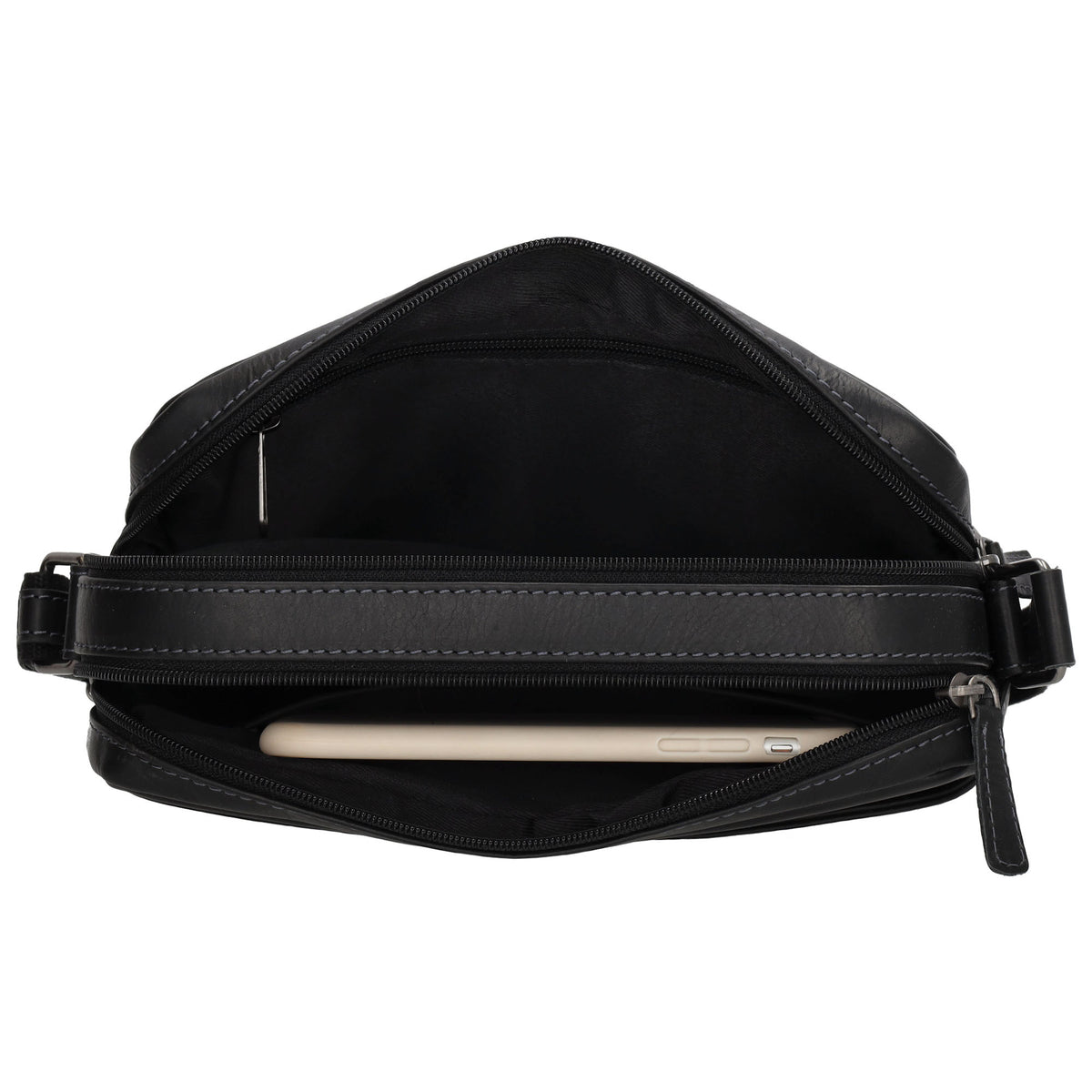 Schultertasche 23,5x16cm in Schwarz aus Leder mit Reißverschluss - leder-accessoires.com