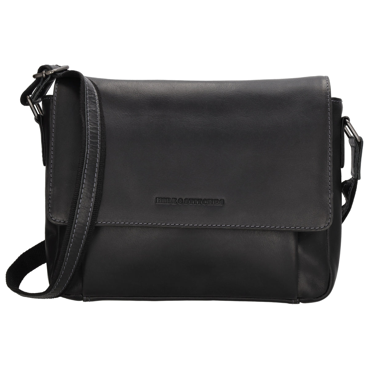 Schultertasche 28x19cm in Schwarz aus Leder mit Überschlag - leder-accessoires.com