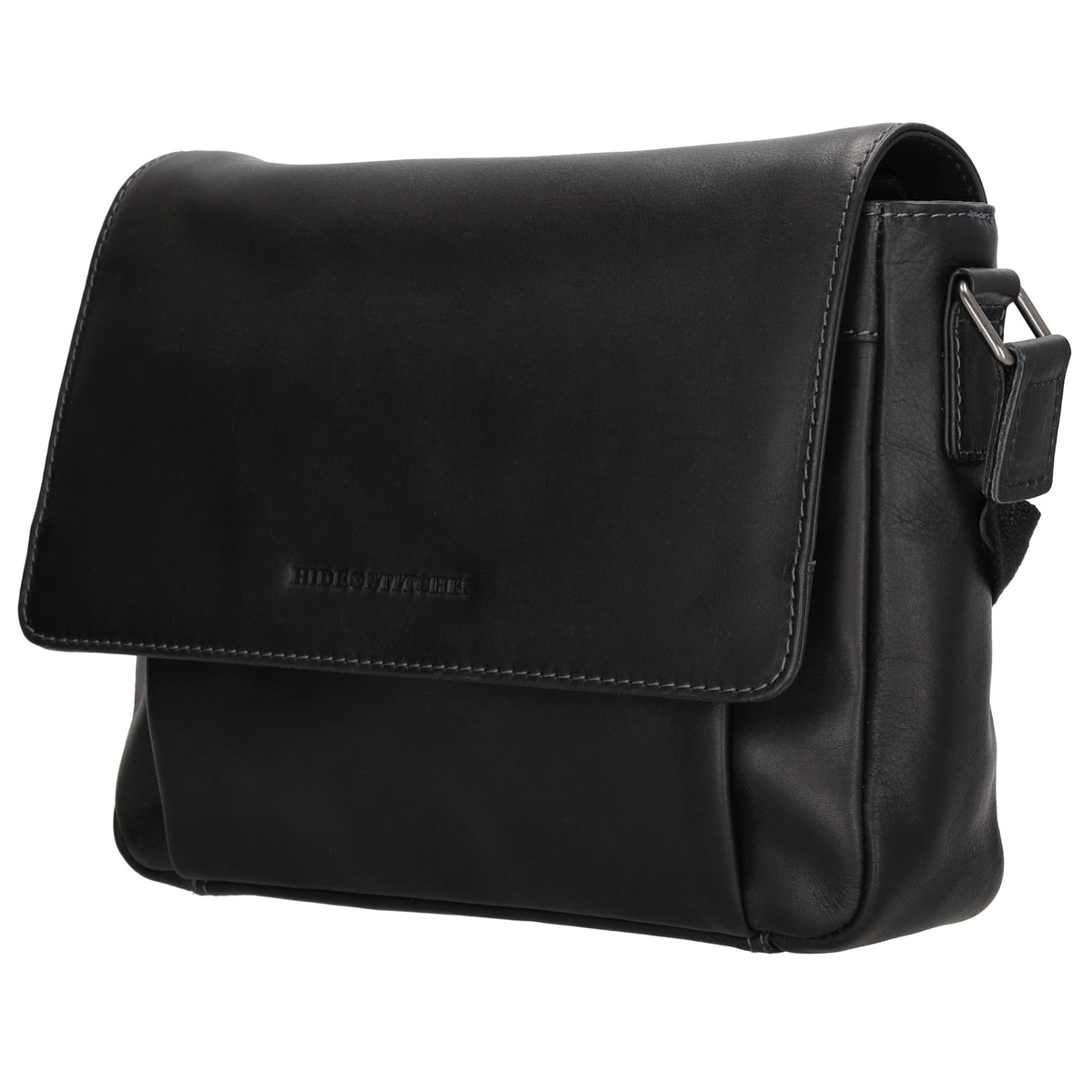 Schultertasche 28x19cm in Schwarz aus Leder mit Überschlag - leder-accessoires.com