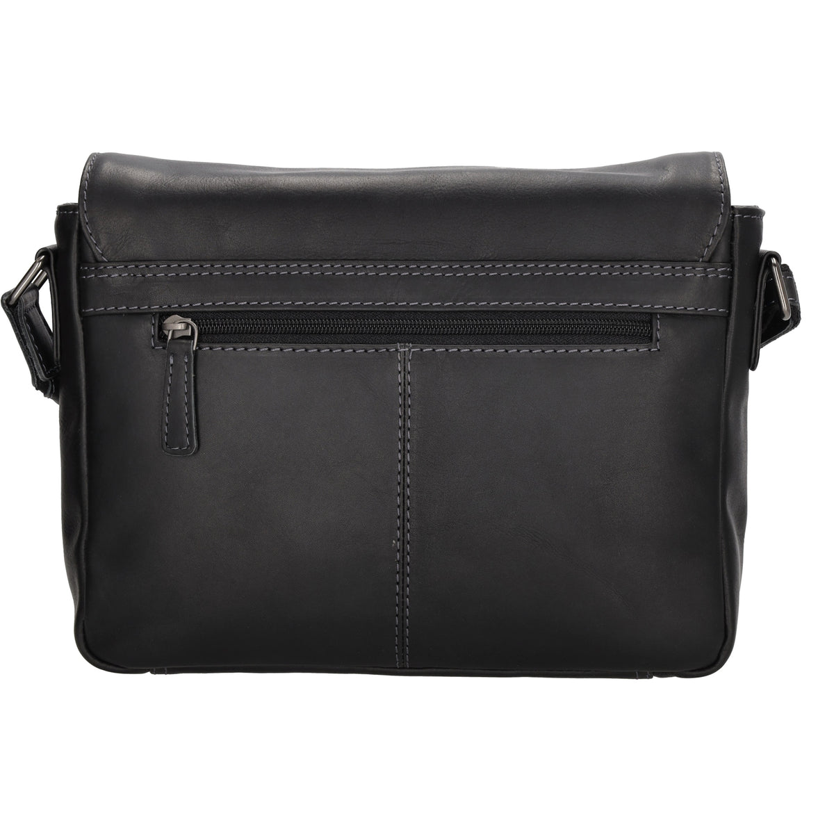 Schultertasche 28x19cm in Schwarz aus Leder mit Überschlag - leder-accessoires.com