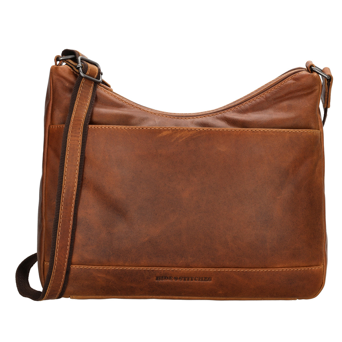 Schultertasche 31x21cm in Braun aus Leder mit Reißverschluss - leder-accessoires.com