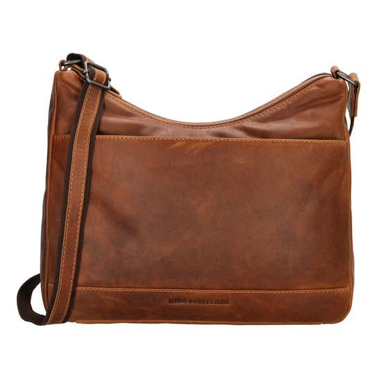 Schultertasche 31x21cm in Braun aus Leder mit Reißverschluss - leder-accessoires.com