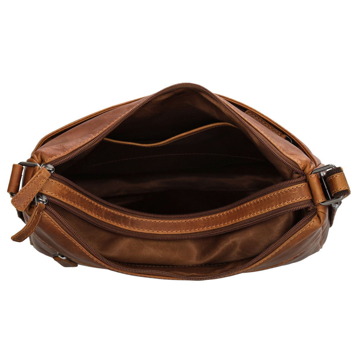 Schultertasche 31x21cm in Braun aus Leder mit Reißverschluss - leder-accessoires.com