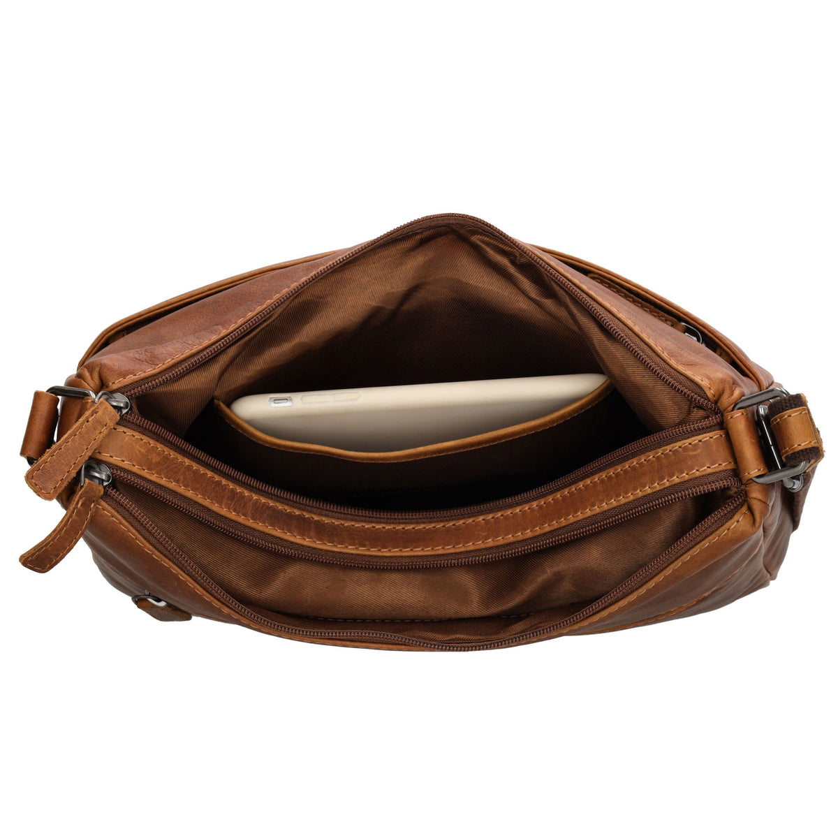 Schultertasche 31x21cm in Braun aus Leder mit Reißverschluss - leder-accessoires.com
