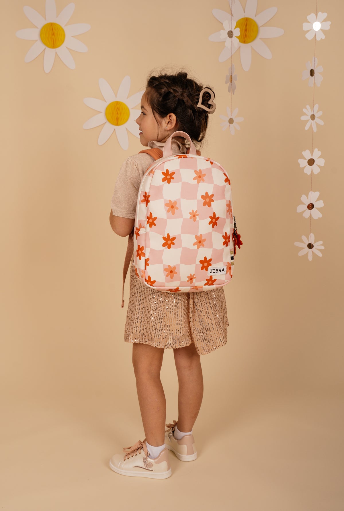Kinderrucksack 25x35cm mit Blumen-Muster in Rot|Orange - leder-accessoires.com