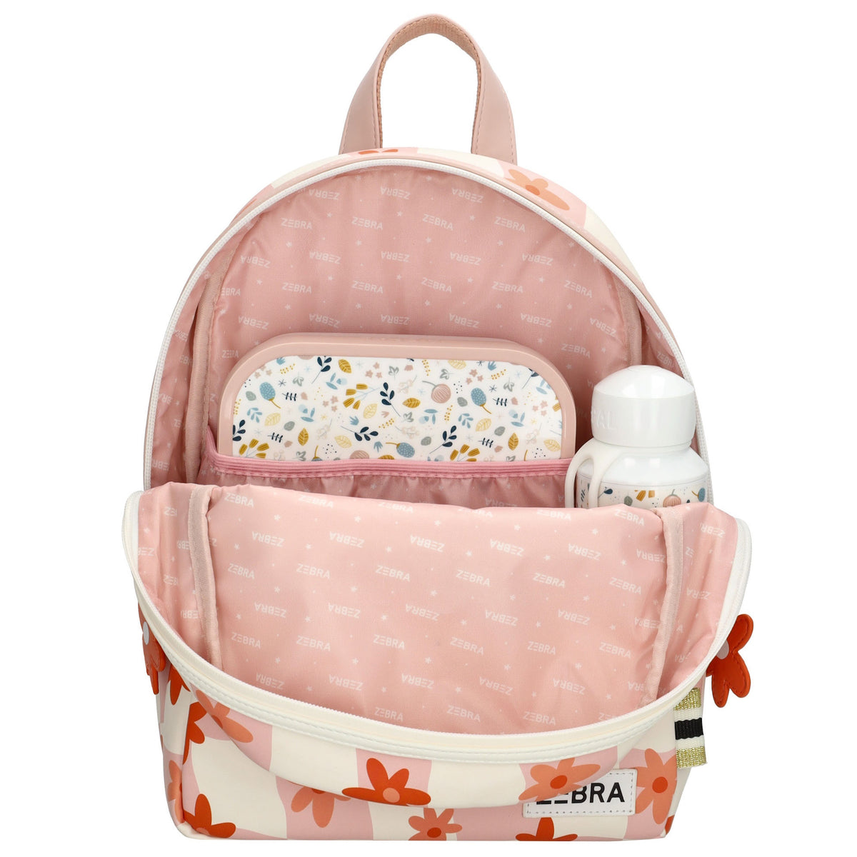 Kinderrucksack 25x35cm mit Blumen-Muster in Rot|Orange - leder-accessoires.com