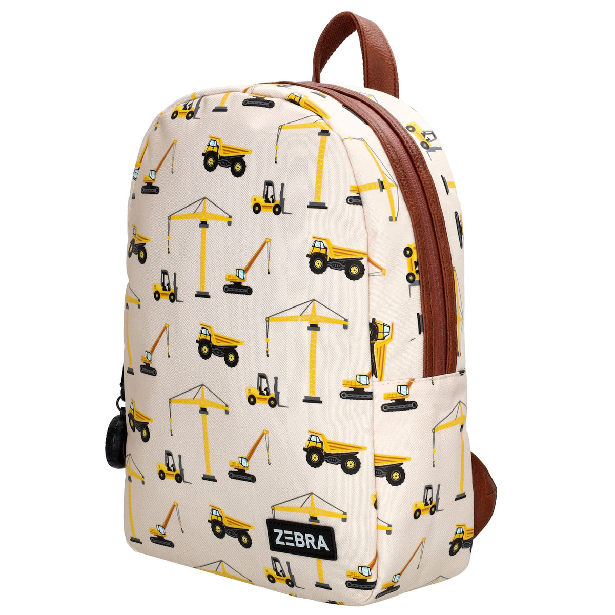 Kinderrucksack 25x35cm mit Baustellen-Muster in Beige - leder-accessoires.com