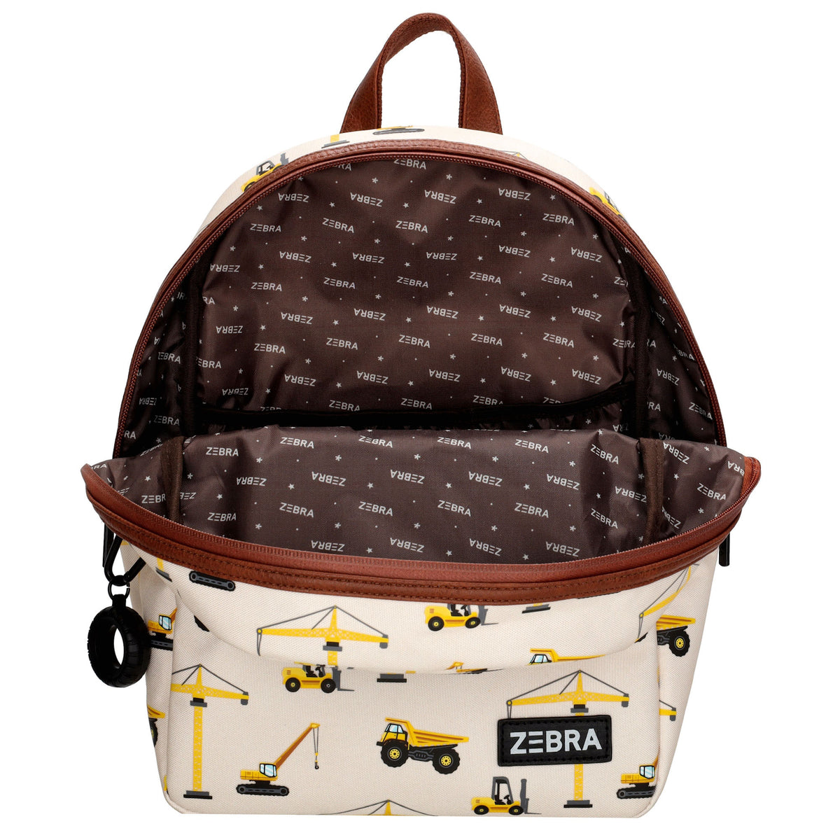 Kinderrucksack 25x35cm mit Baustellen-Muster in Beige - leder-accessoires.com
