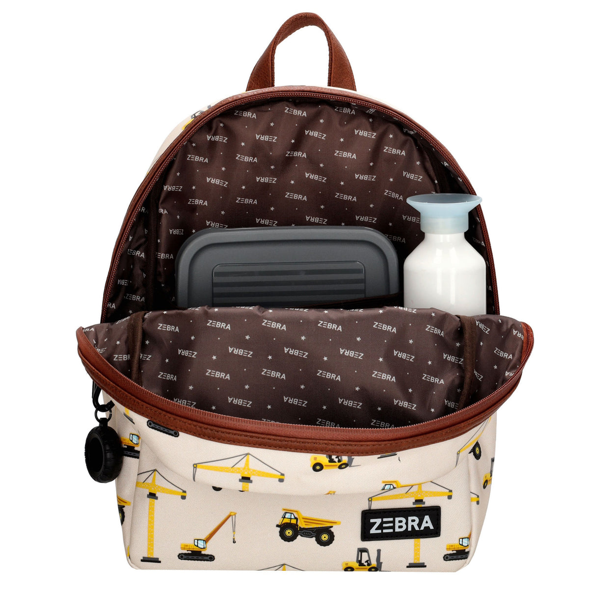 Kinderrucksack 25x35cm mit Baustellen-Muster in Beige - leder-accessoires.com