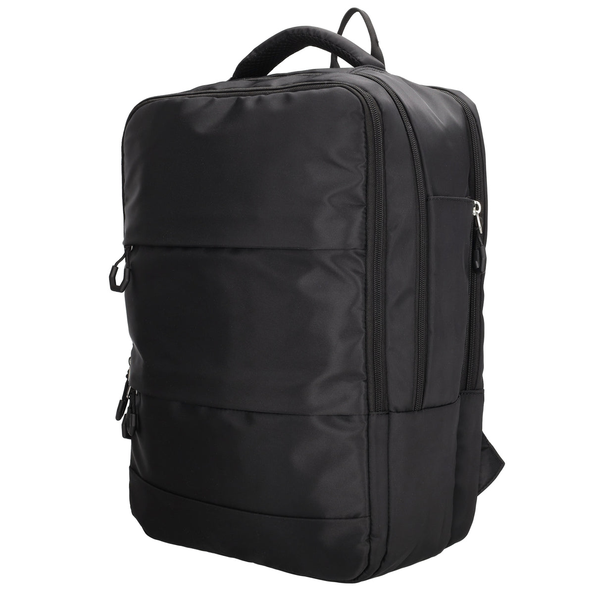 Businessrucksack 42 x 30cm in Schwarz mit Reißverschluss und Aufsteckfunktion Trolley - leder-accessoires.com