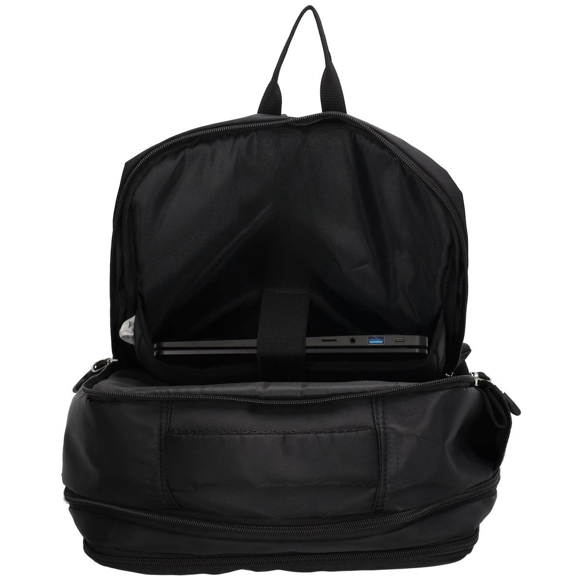 Businessrucksack 42 x 30cm in Schwarz mit Reißverschluss und Aufsteckfunktion Trolley - leder-accessoires.com