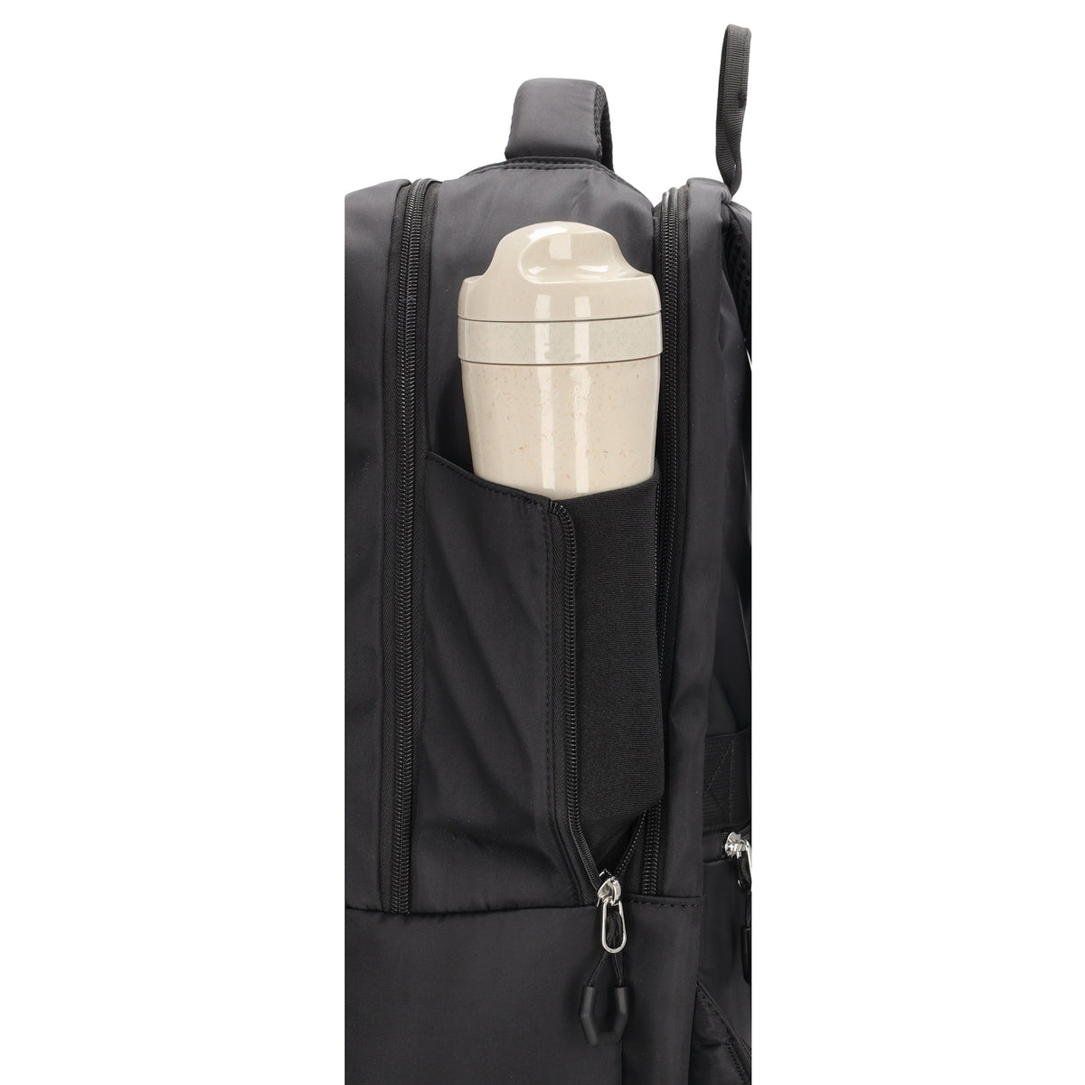 Businessrucksack 42 x 30cm in Schwarz mit Reißverschluss und Aufsteckfunktion Trolley - leder-accessoires.com