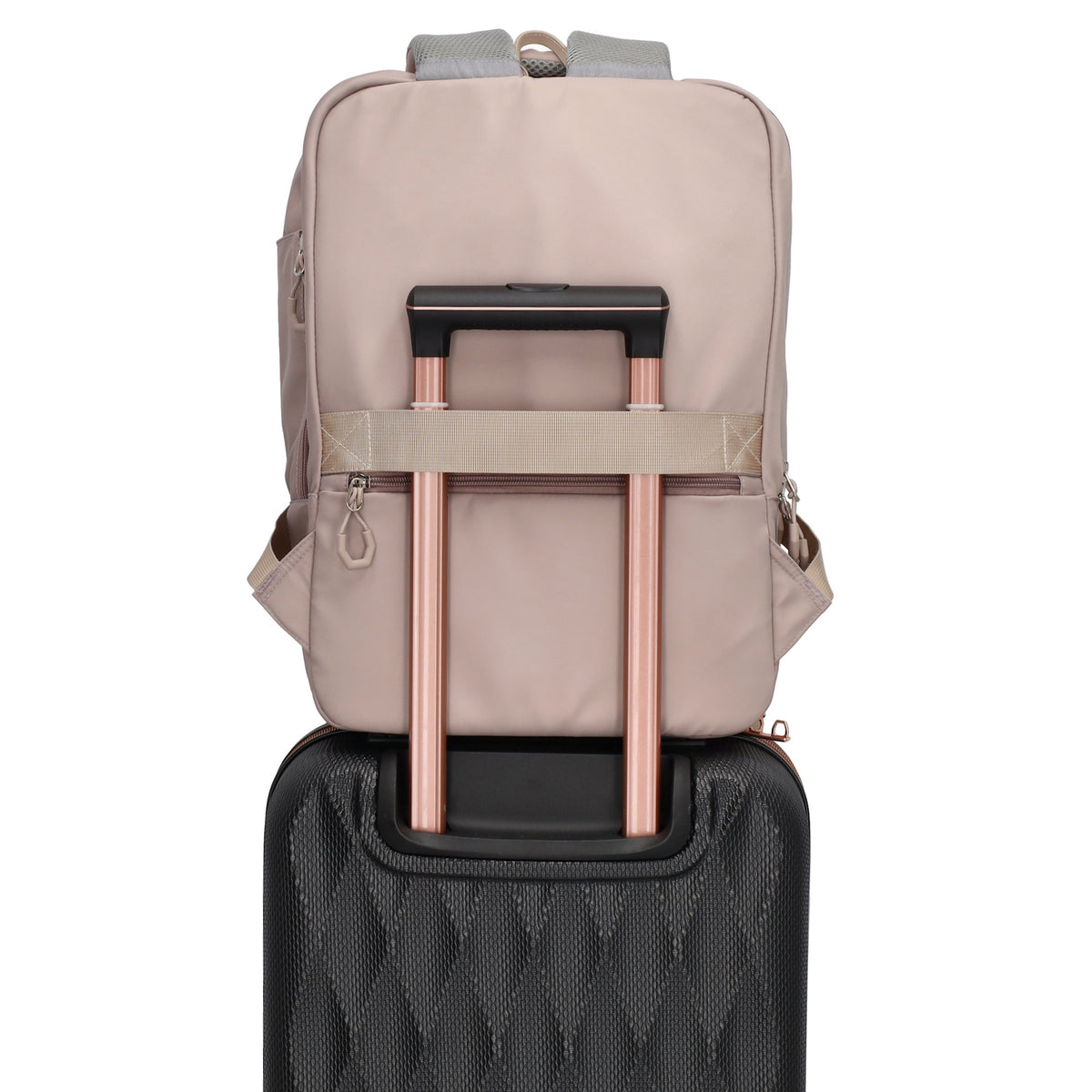 Businessrucksack 42 x 30cm in Taupe mit Reißverschluss und Aufsteckfunktion Trolley - leder-accessoires.com