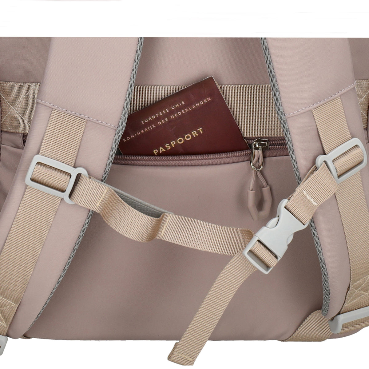 Businessrucksack 42 x 30cm in Taupe mit Reißverschluss und Aufsteckfunktion Trolley - leder-accessoires.com