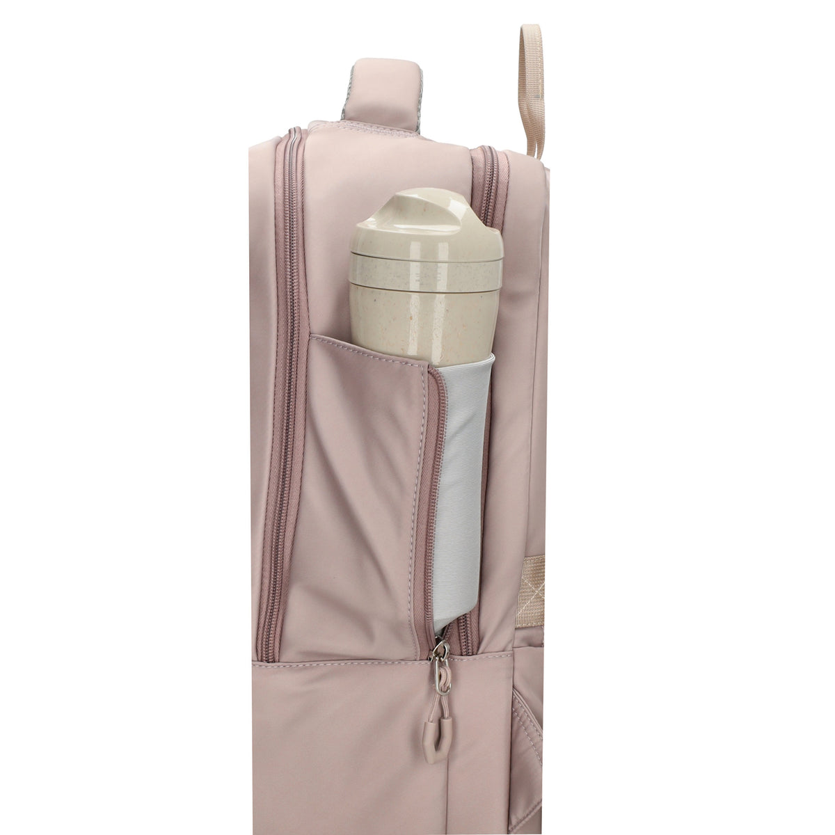 Businessrucksack 42 x 30cm in Taupe mit Reißverschluss und Aufsteckfunktion Trolley - leder-accessoires.com