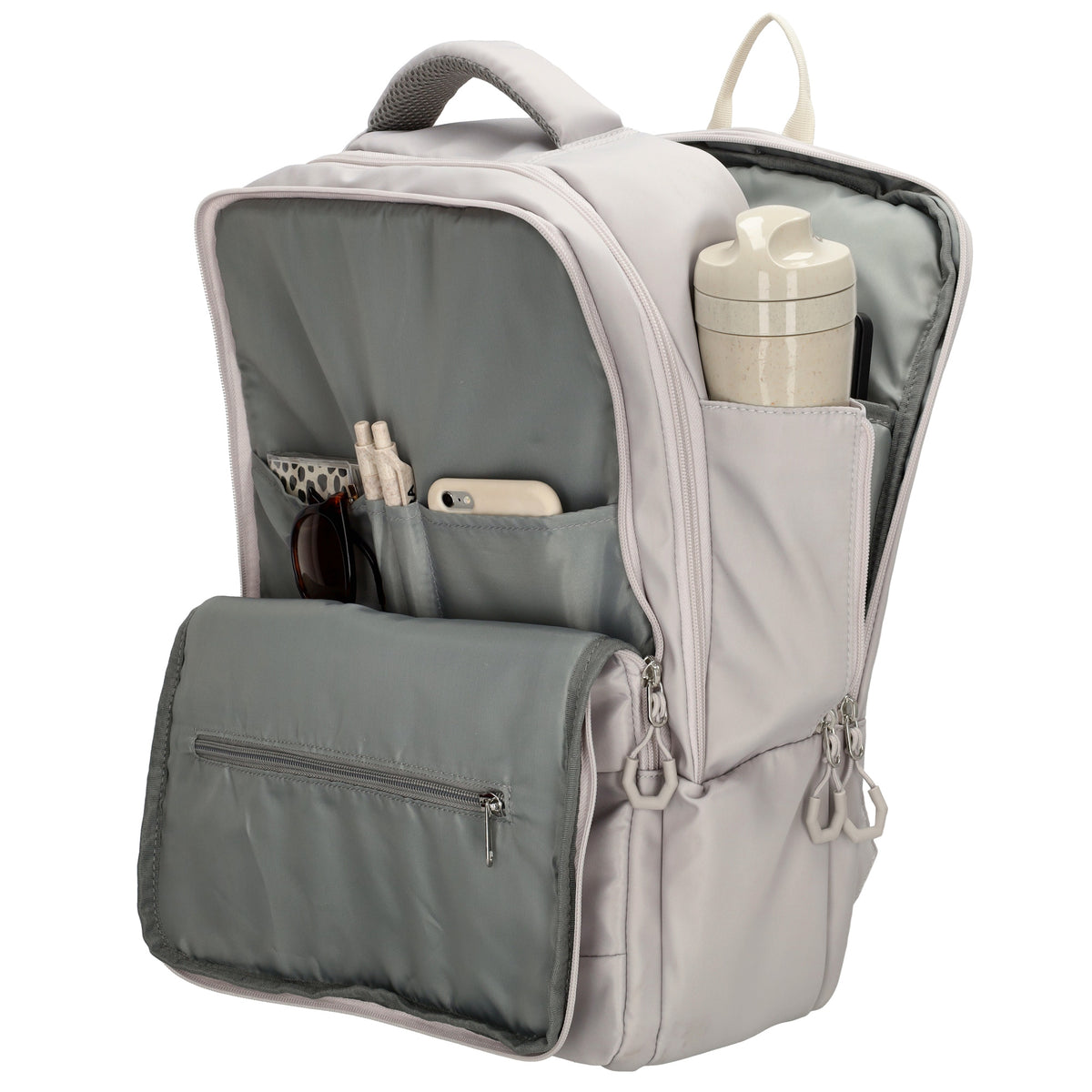 Businessrucksack 42 x 30cm in Hellgrau mit Reißverschluss und Aufsteckfunktion Trolley - leder-accessoires.com