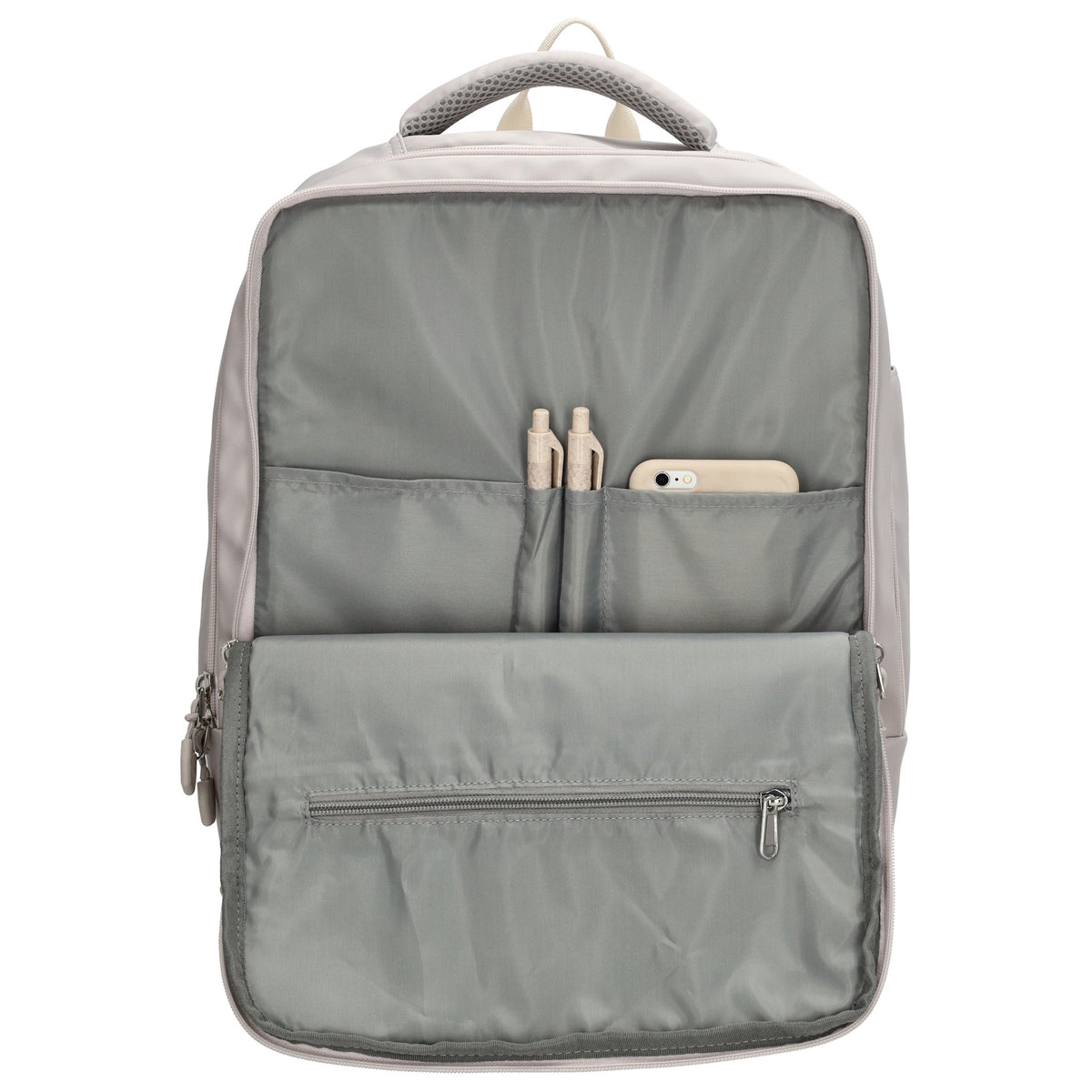 Businessrucksack 42 x 30cm in Hellgrau mit Reißverschluss und Aufsteckfunktion Trolley - leder-accessoires.com