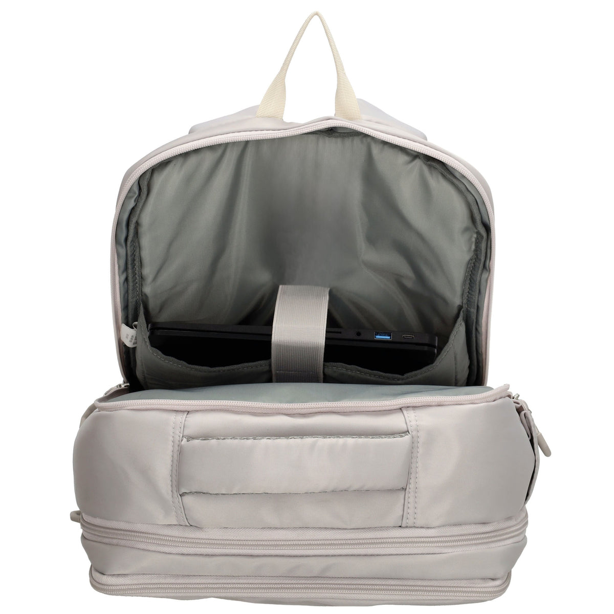 Businessrucksack 42 x 30cm in Hellgrau mit Reißverschluss und Aufsteckfunktion Trolley - leder-accessoires.com