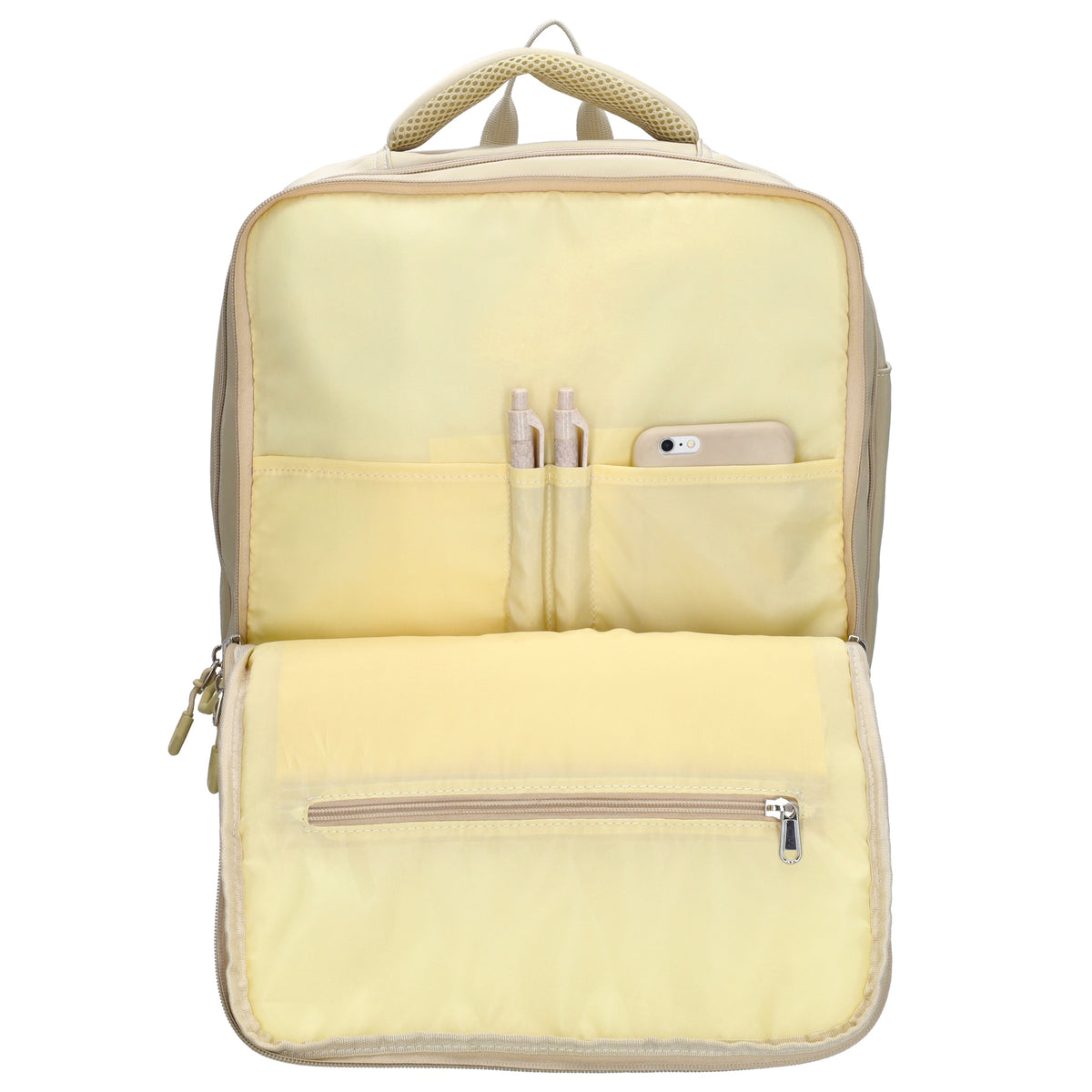 Businessrucksack 42 x 30cm in Sand|Beige mit Reißverschluss und Aufsteckfunktion Trolley - leder-accessoires.com