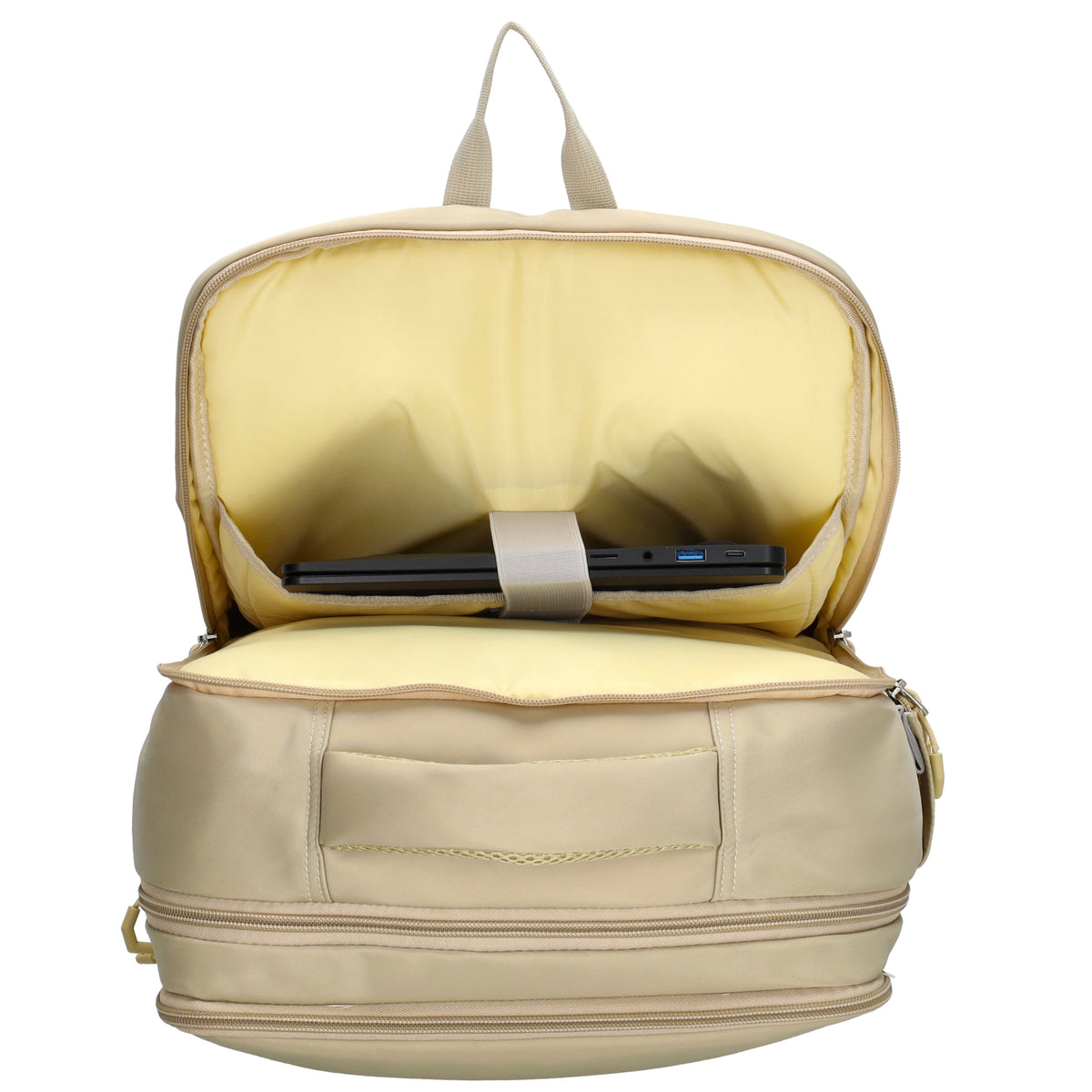 Businessrucksack 42 x 30cm in Sand|Beige mit Reißverschluss und Aufsteckfunktion Trolley - leder-accessoires.com