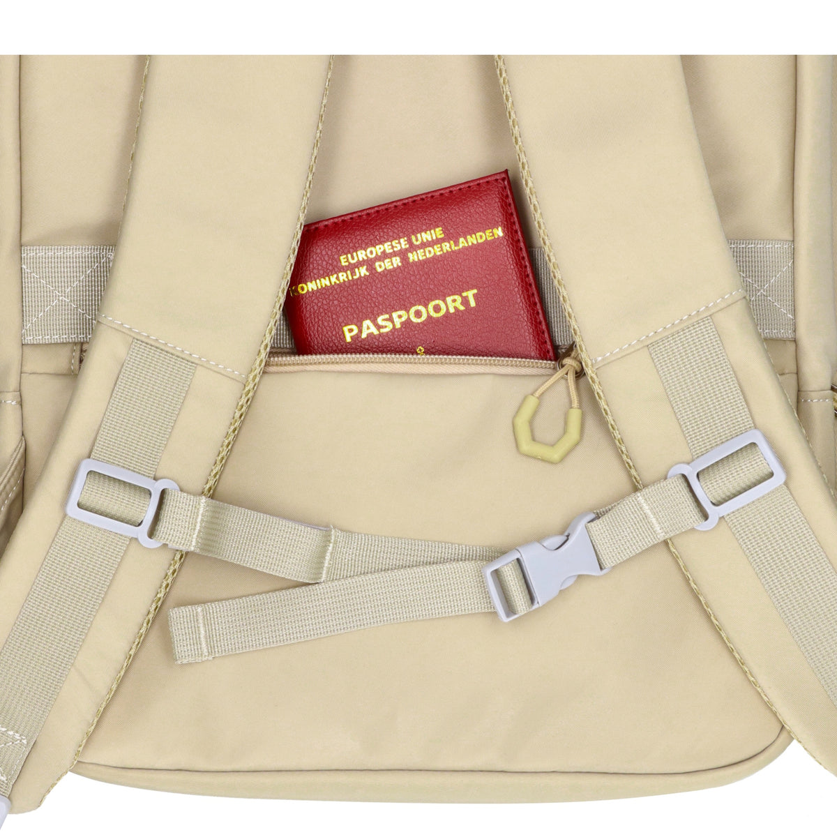 Businessrucksack 42 x 30cm in Sand|Beige mit Reißverschluss und Aufsteckfunktion Trolley - leder-accessoires.com