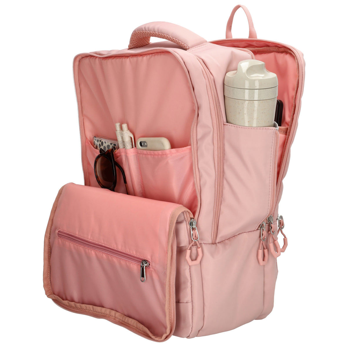 Businessrucksack 42 x 30cm in Altrosa mit Reißverschluss und Aufsteckfunktion Trolley - leder-accessoires.com