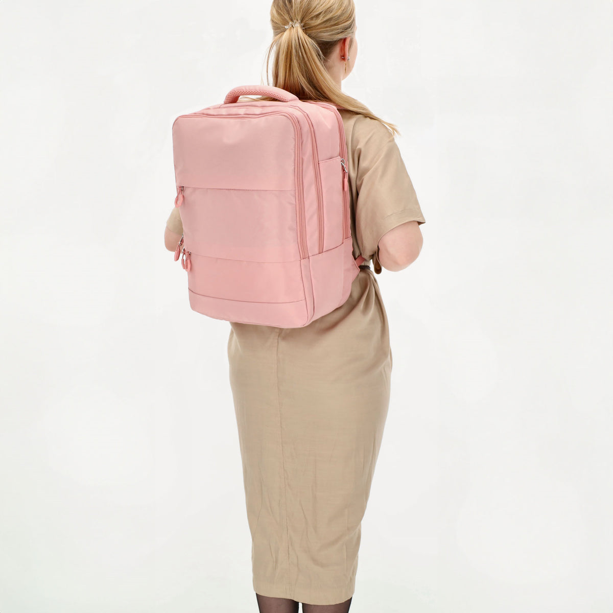 Businessrucksack 42 x 30cm in Altrosa mit Reißverschluss und Aufsteckfunktion Trolley - leder-accessoires.com